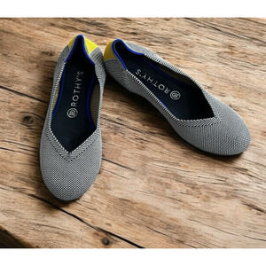 Rothys Women's Sz 8 Retired Shale Ribbon Yellow Striped Round Toe Flats Comfort